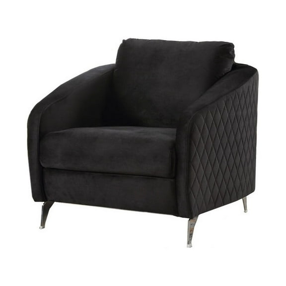 Benjara Hida 36 Inch Modern Accent Armchair, Crisp Diamond Stitching, Black Velvet