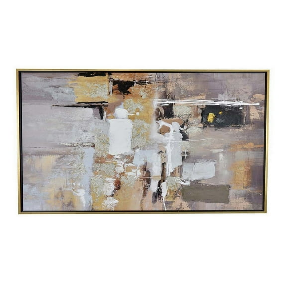 Benjara 36 x 47 Inch Modern Wall Art, Home Decor Canvas Oil Painting, Gold White