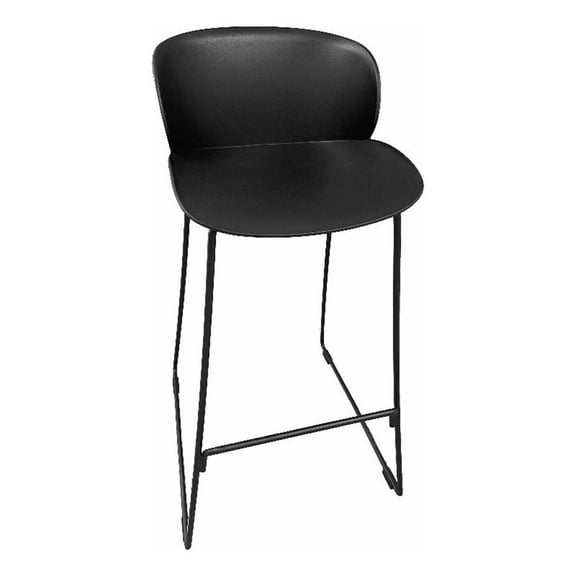 Sia 30 Inch Barstool Chair Set of 2- Black Seat and Back- Metal Base