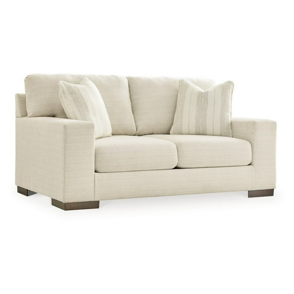 Benjara Magg 70 Inch Loveseat, 2 Accent Pillows, Oversized, Beige Polyester-Color:BeigeMaterial