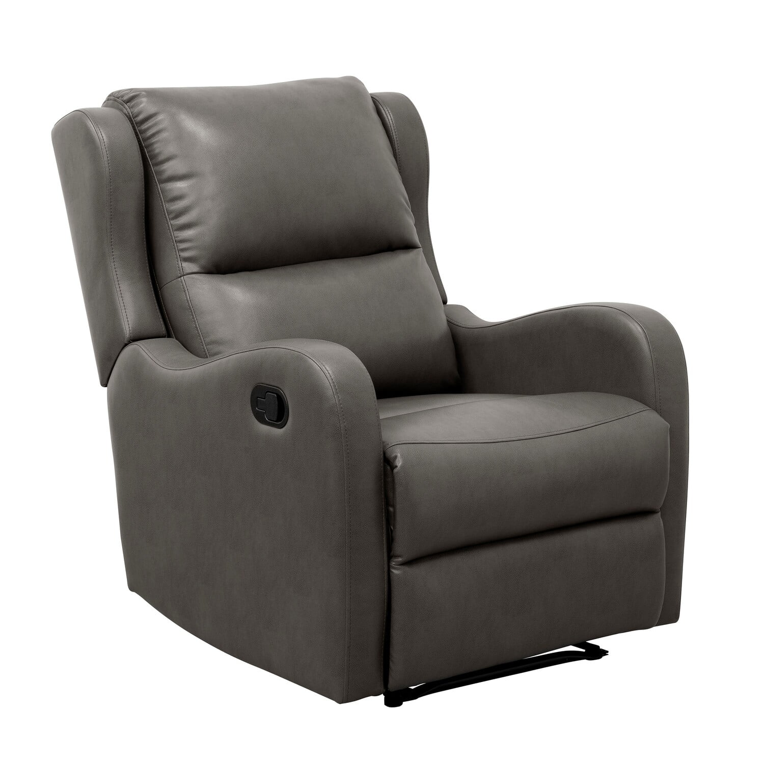 Benjara Kim 38 Inch Manual Recliner Chair, Cushioned Gray Faux Leather, Solid Wood