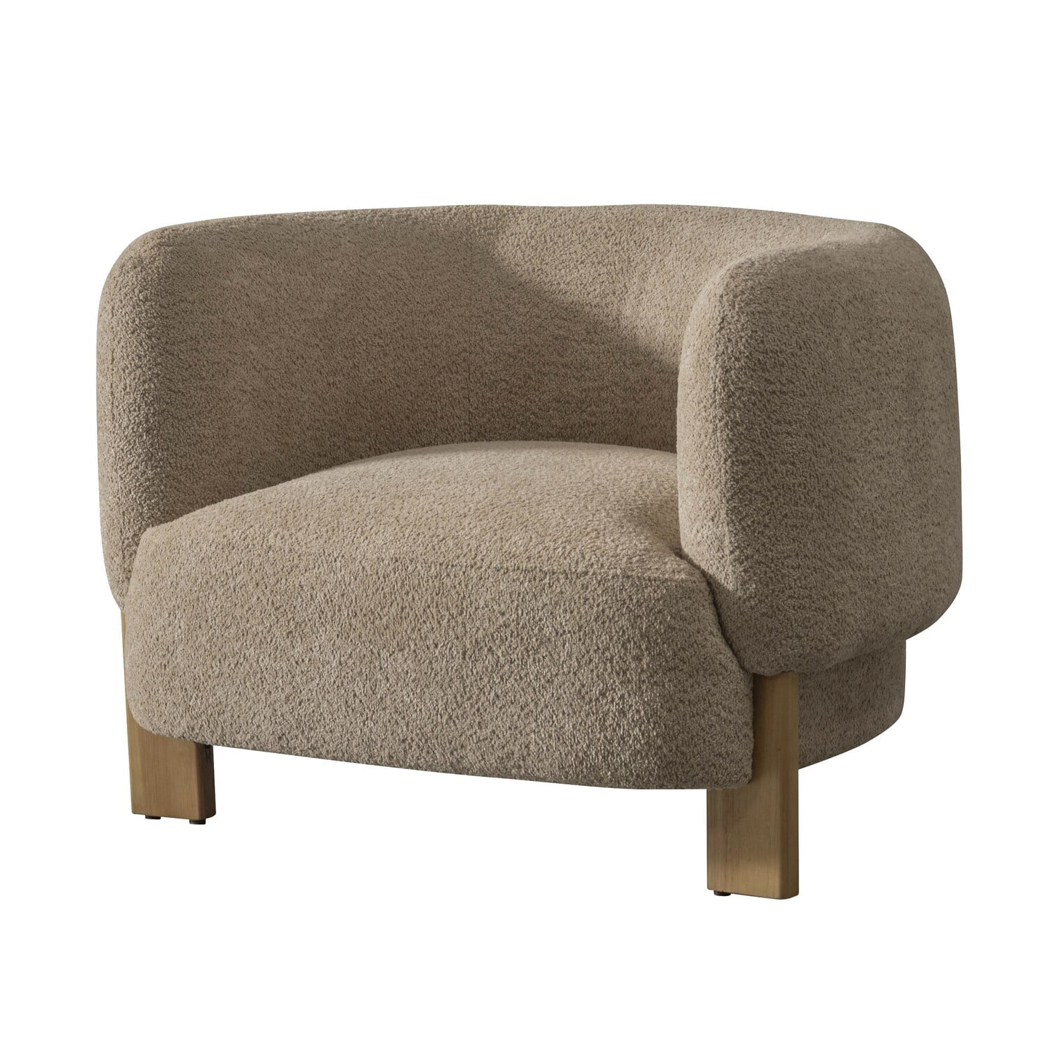 Benjara Reno Tira 38 Inch Accent Chair, Taupe Polyester, Foam Cushions, Solid Wood