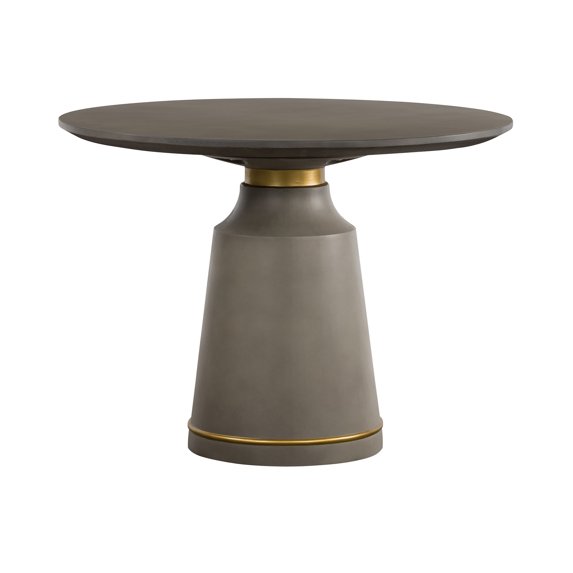 39 Inch Round Concrete Dining Table with Metal Accents, Gray - Saltoro Sherpi