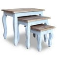 thumbnail image 1 of 3pc Nesting End Table Set, Light Blue Turned Legs Brown Reclaimed Wood, 1 of 5