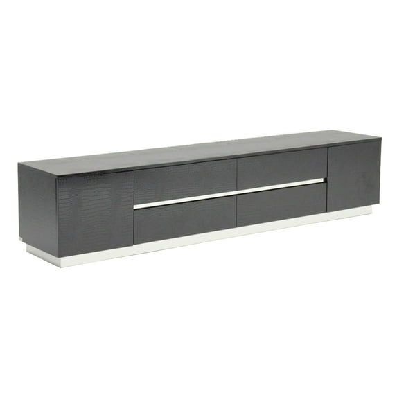 Benjara 4 Drawers and 2 Doors Wooden TV Stand with Floating Plinth Base, Black