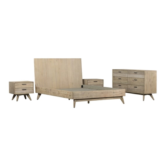 Benjara 4 Piece King Platform Bed Set with Nightstand and Dresser, Brown