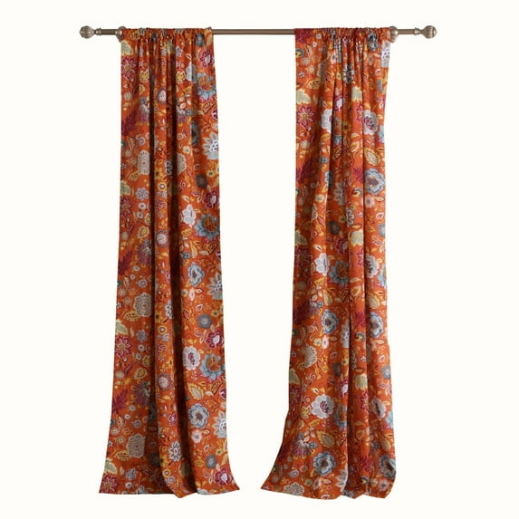 4 Piece Polyester Window Panel Set with Floral Print, Multicolor- Saltoro Sherpi