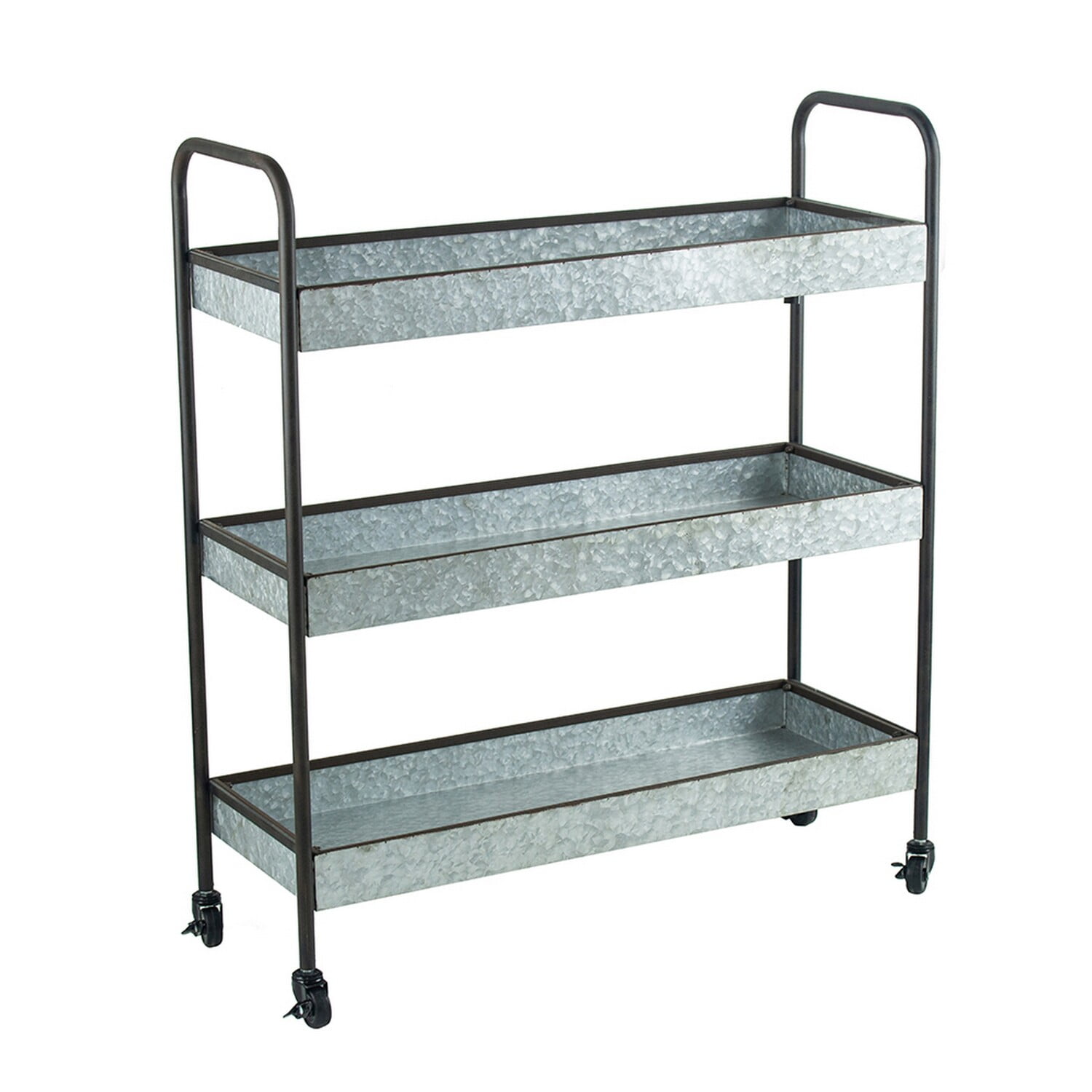 40 Inch Metal Rolling Cart 3 Tier Shelves Caster Wheels Galvanized Gray ...