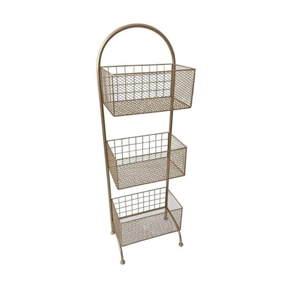 Megan 40 Inch Storage Rack Shelves, Metal, 3 Tiers, Mesh Design, Silver