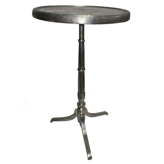 Benjara 41" Plant Stand Table-Round Top-Turned Base-Modern Silver Aluminium