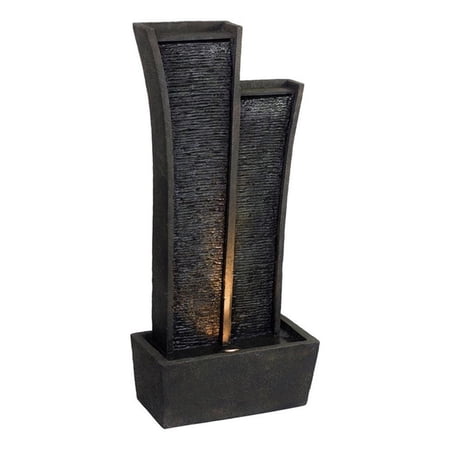 Benjara 41" Tower Water Fountain- Tall Rectangular Rock- Halogen Light- Gray