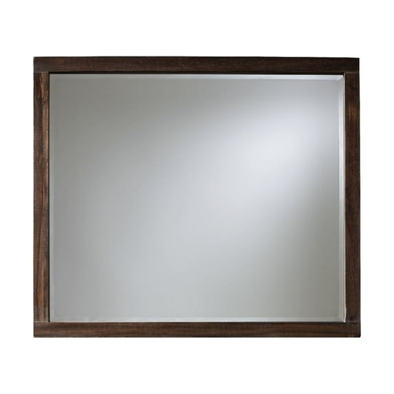 Benjara 42 Inch Cas Sengon Tekik Wood Dresser Mirror, Rough Hewn, Brown