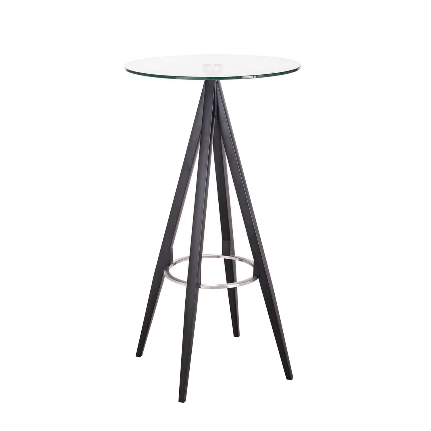 Benjara 43 Inch Round Glass Top Metal Base Bar Table, Black and Clear