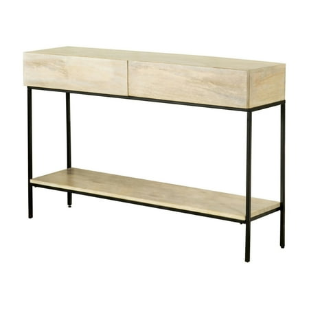46 Inch 2 Drawer Console Table with Open Shelf Sleek Straight Legs Black