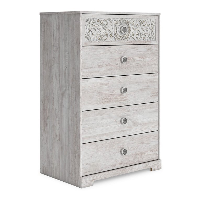 46 Inch 5 Drawer Modern Tall Dresser Chest, Whitewashed Carved Design Wood  - Walmart.com