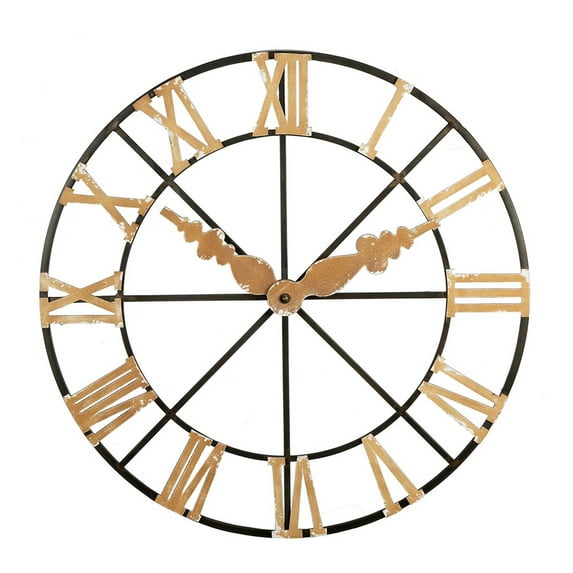 Benjara BM312801 46 in. Round Faux Clock Wall Decor, Vintage Style - Gold & Black