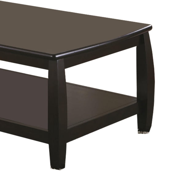 Contemporary Style Wooden Coffee Table With Slightly Rounded Shape, Dark Brown