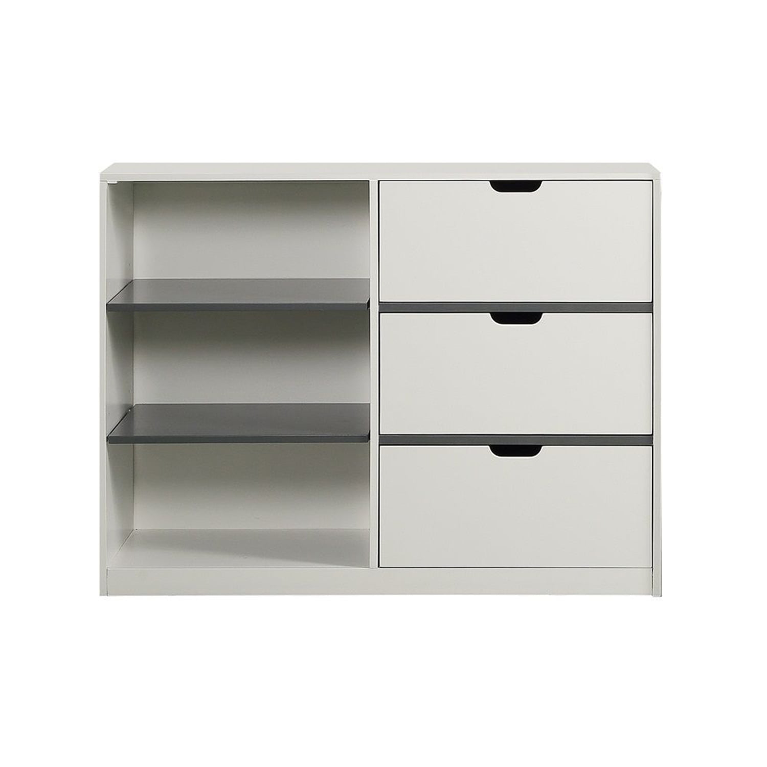 White and Gray 47" Freestanding Wood Accent Cabinet with Drawers and Shelves