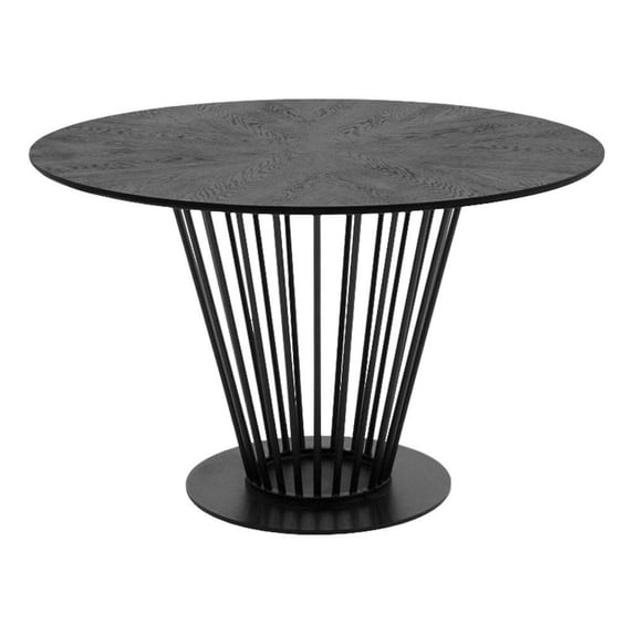 47 Inch Dining Table- Round Top- Modern Black Iron Metal Pedestal Base