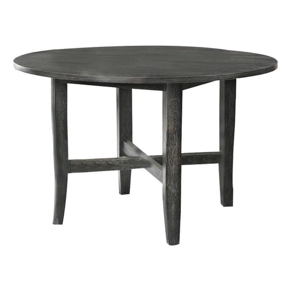 Benjara 47" Farmhouse Style Round Wooden Dining Table- Rustic Gray