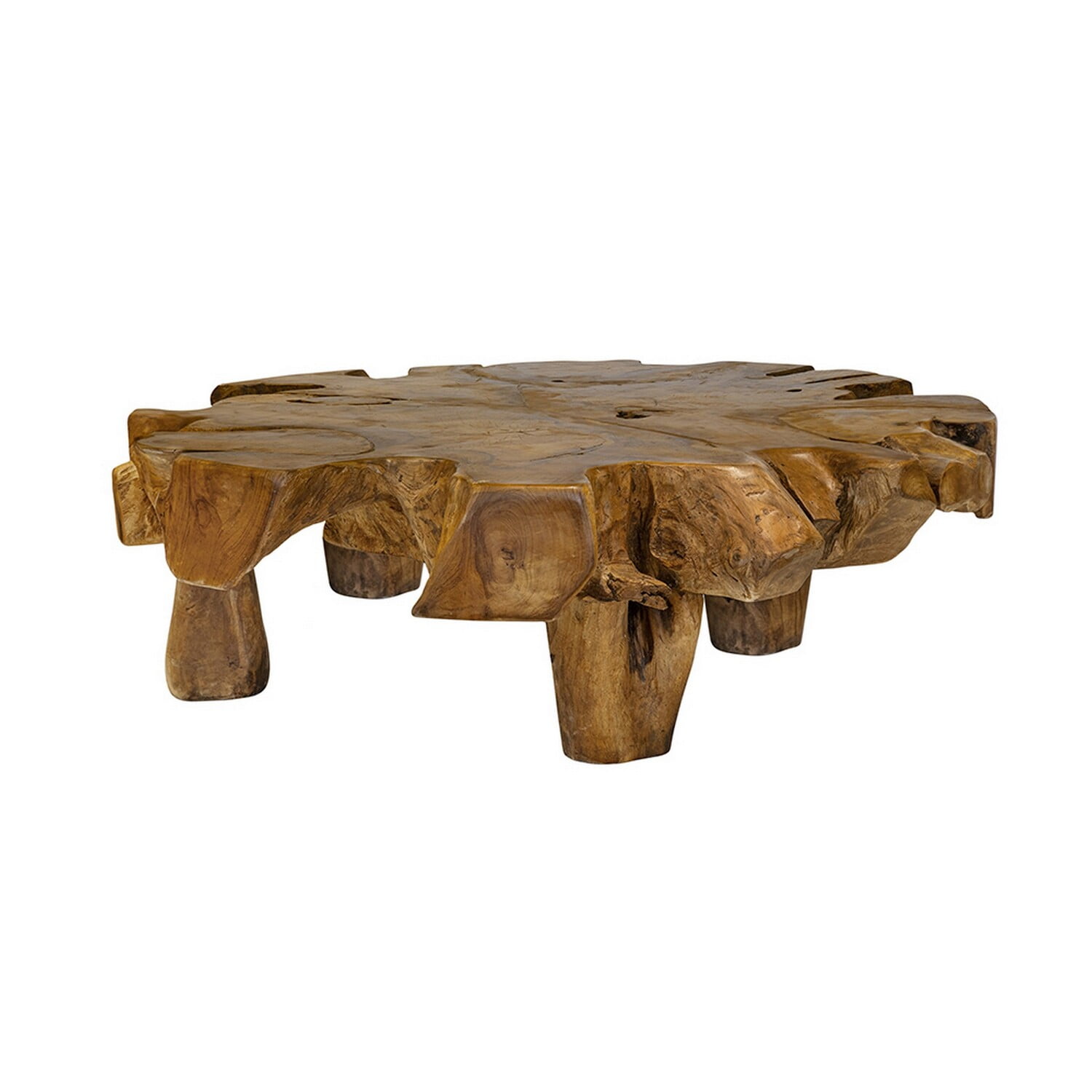 47.2" Round Teak Root Coffee Table in Natural Brown Finish