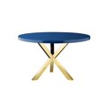 thumbnail image 1 of Benjara Emi 47 Inch Dining Table, Round Navy Blue Lacquer Top, X Twisted Gold Legs, 1 of 5