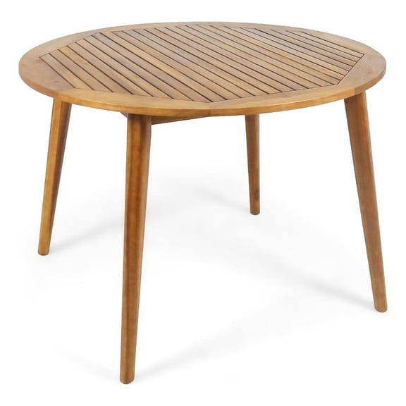 Benjara Ambre Dining Table- 47" Round Tabletop- Brown Acacia Wood Finish