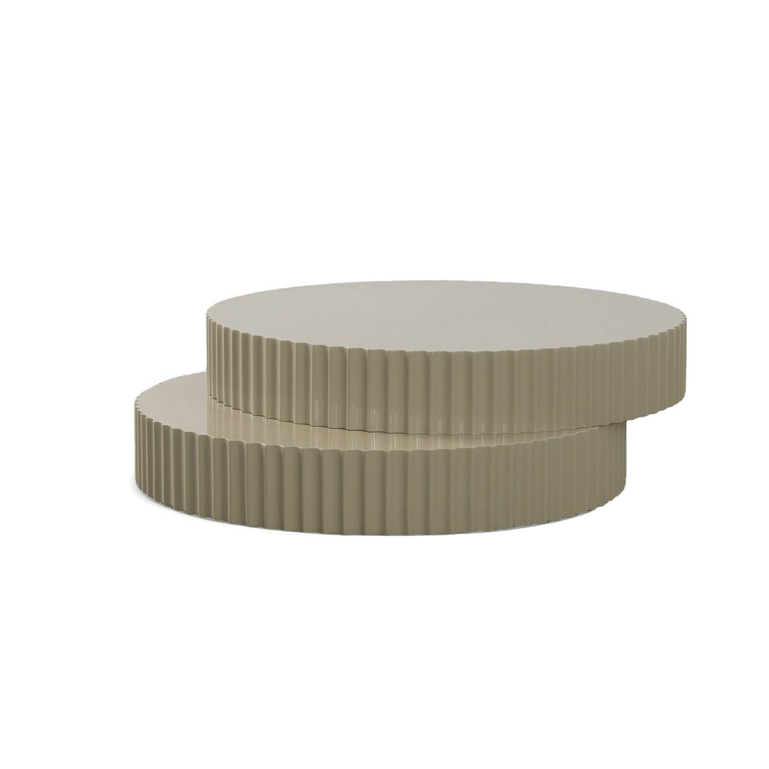 Taupe Gray Round MDF Coffee Table with Fluted Accent