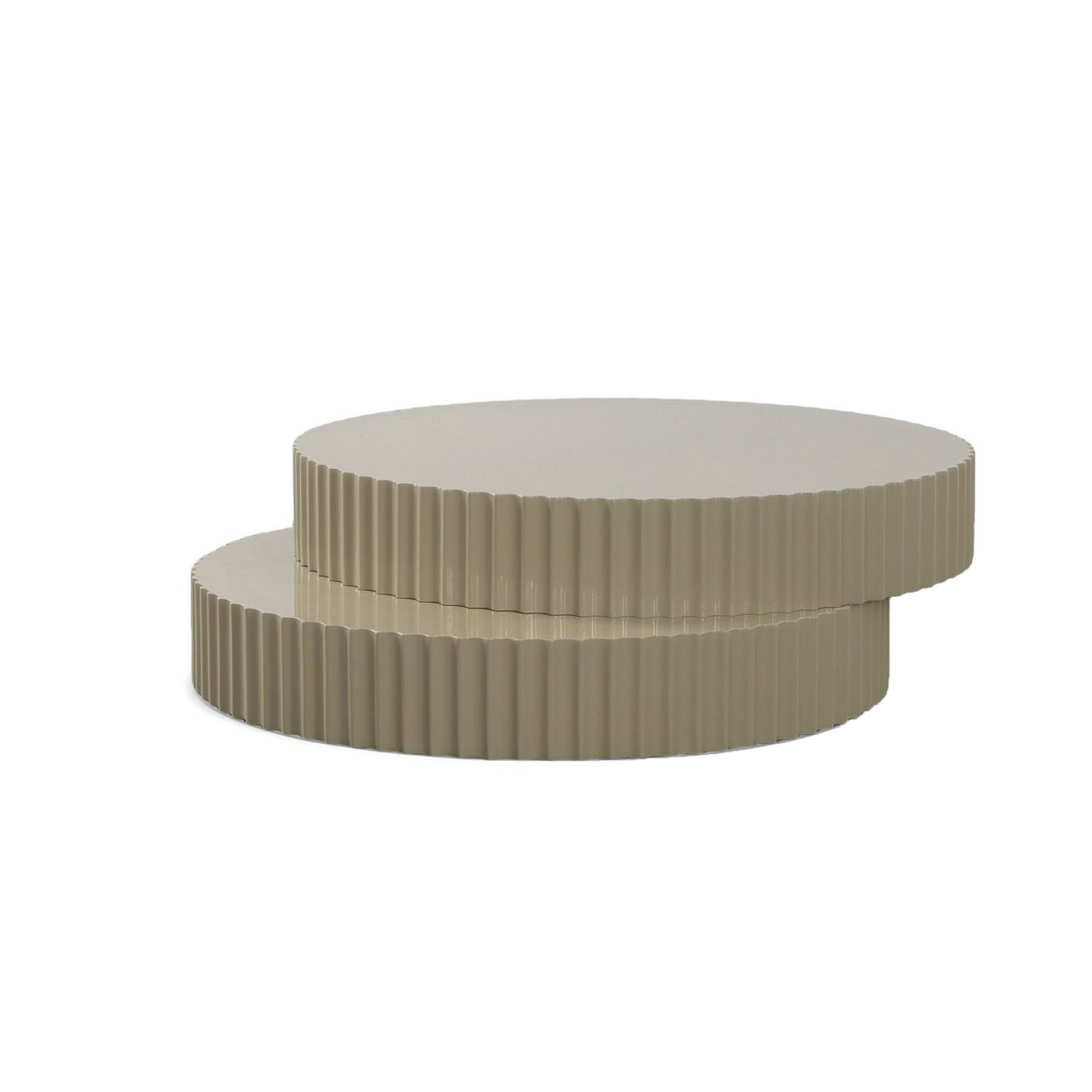 Taupe Gray Round MDF Coffee Table with Fluted Accent
