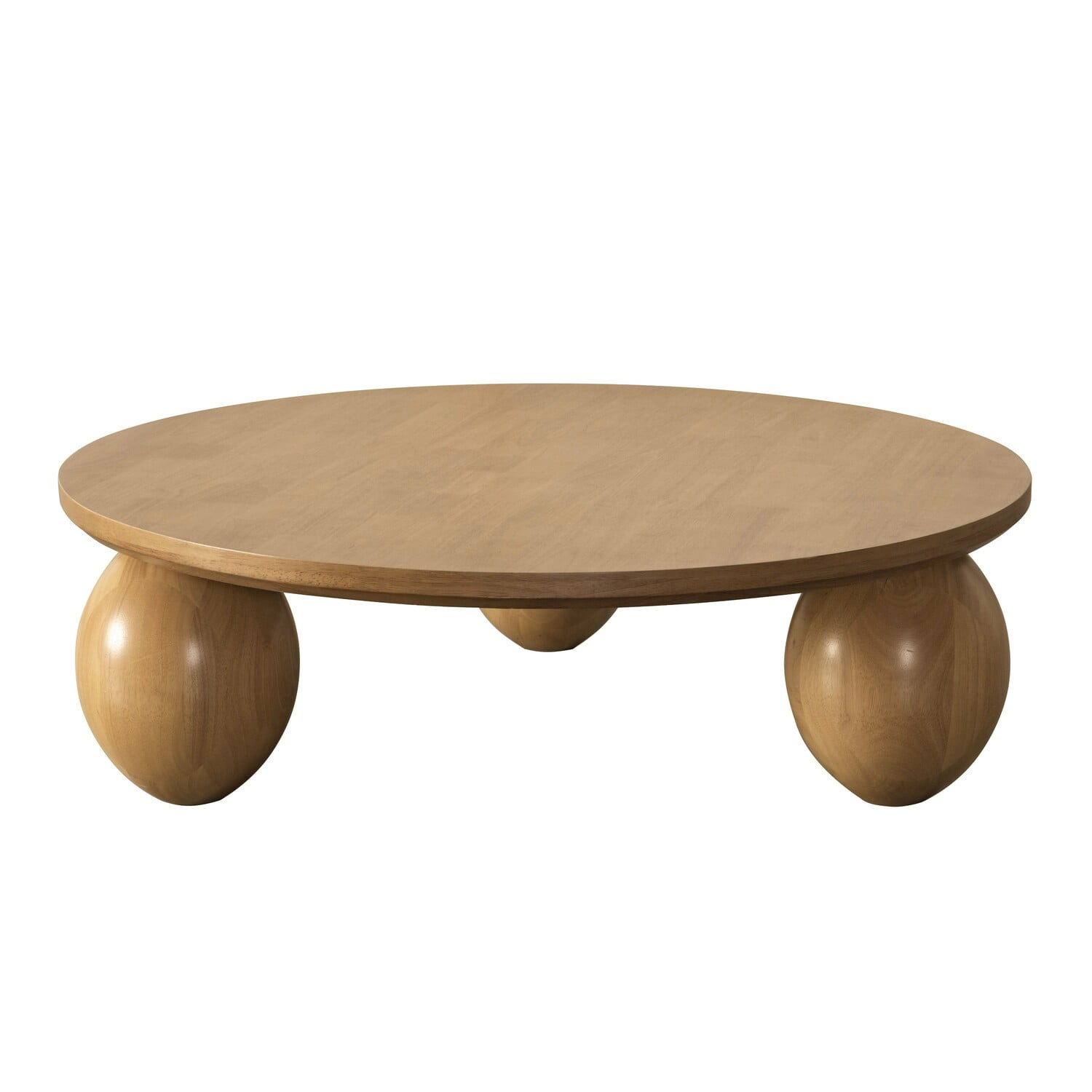 Benjara Cid Nysa 48 Inch Coffee Table, Round, Brown Solid Rubberwood, 3 Oval Legs