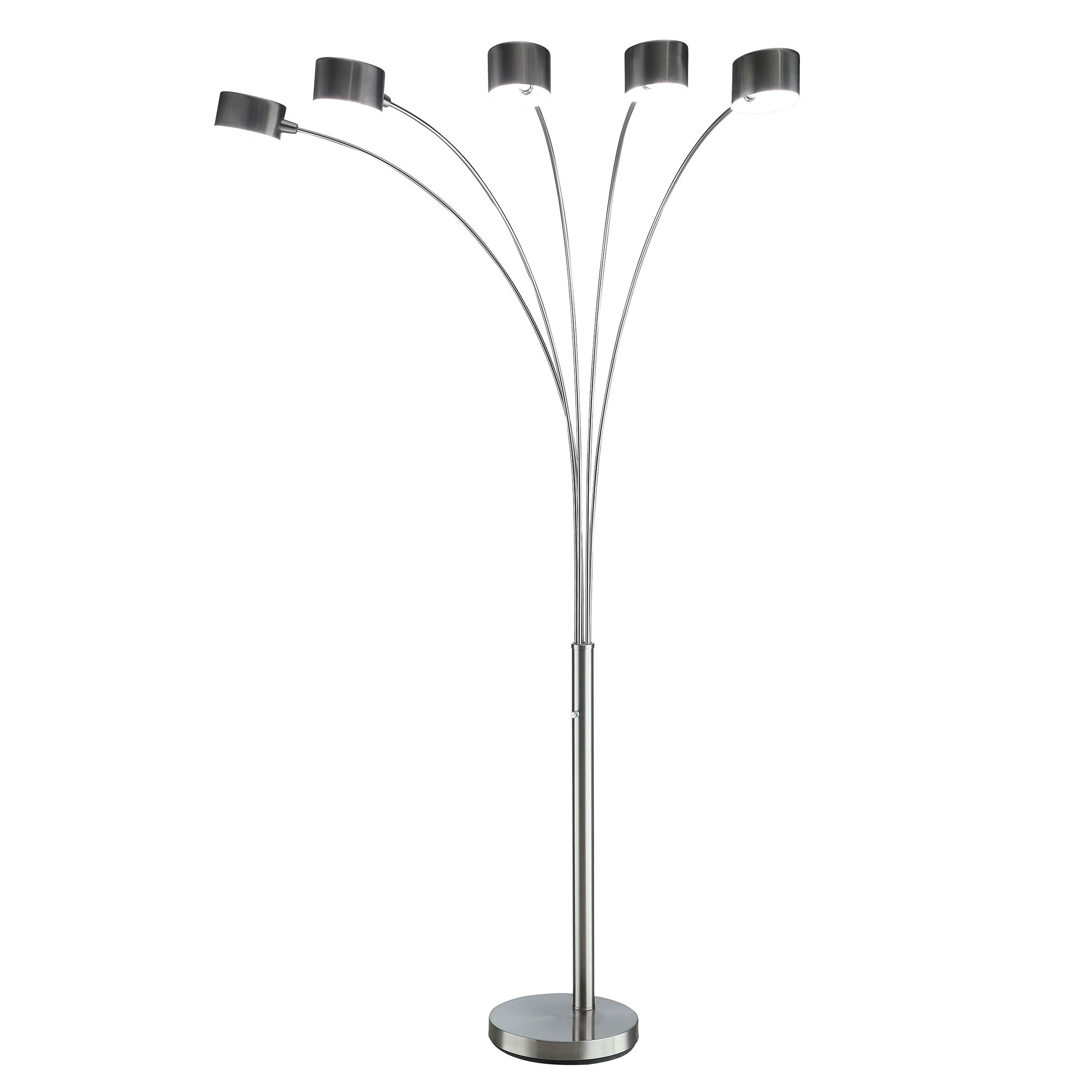 5 Arm Arched Floor Lamp, 84 Inch Chrome Metal Sleek Stem, Round Base ...