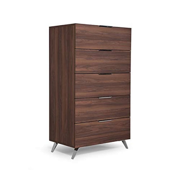 Benjara 5 Drawer Chest with Metal Handles and Wood Grain Details, Brown