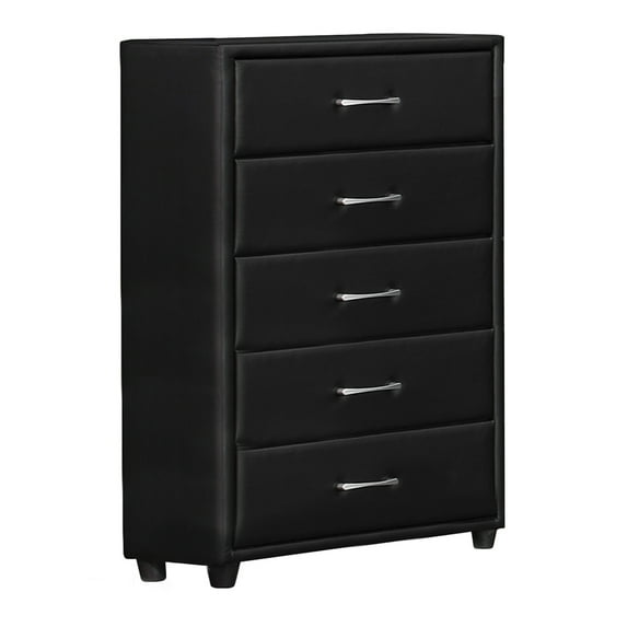5 Drawer Leatherette Wooden Frame Chest with Tapered legs Black