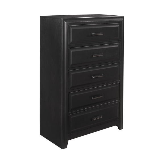 Benjara 5 Drawer Transitional Wooden Chest with Metal Bar Pull, Espresso
