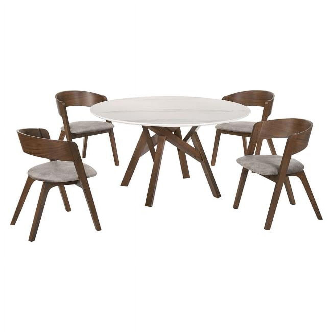 Benjara 5 Piece Marble Top Dining Table with Angled Legs, Brown and ...