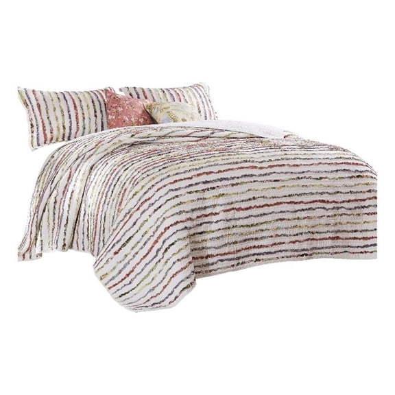 Benjara 5 Piece Queen Size Quilt Set- Multicolor Striped Patch Detailing