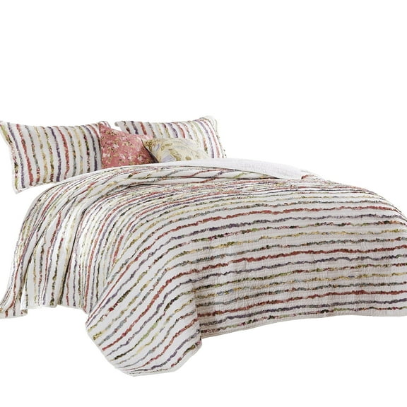 Benjara 5 Piece Queen Size Quilt Set, Multicolor Striped Patch Detailing