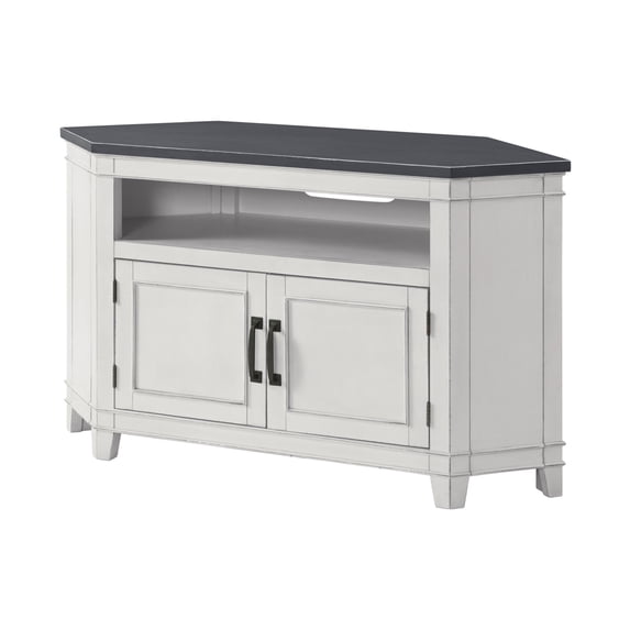 Benjara 50 Inch Wooden TV Stand with Open Shelve, Gray and Antique White