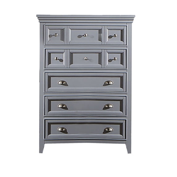Lile 50 Inch Tall Dresser Chest, 6 Drawer, Crown Molding, Solid Wood, Gray