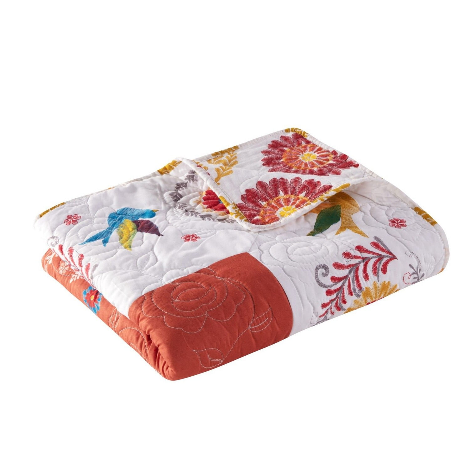 Multicolor Floral Print Cotton Quilted Throw Blanket, 50 x 60 in