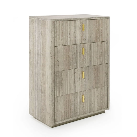 Noe Mali 51 Inch Tall Dresser Chest, Gray, 4 Drawers, Faux Travertine