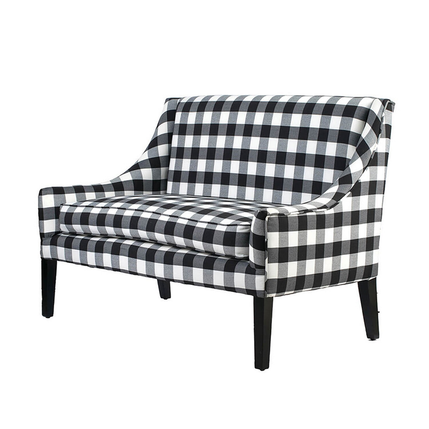 Benjara 52 Inch Loveseat Settee, Black and White Plaid Gingham Linen — free download