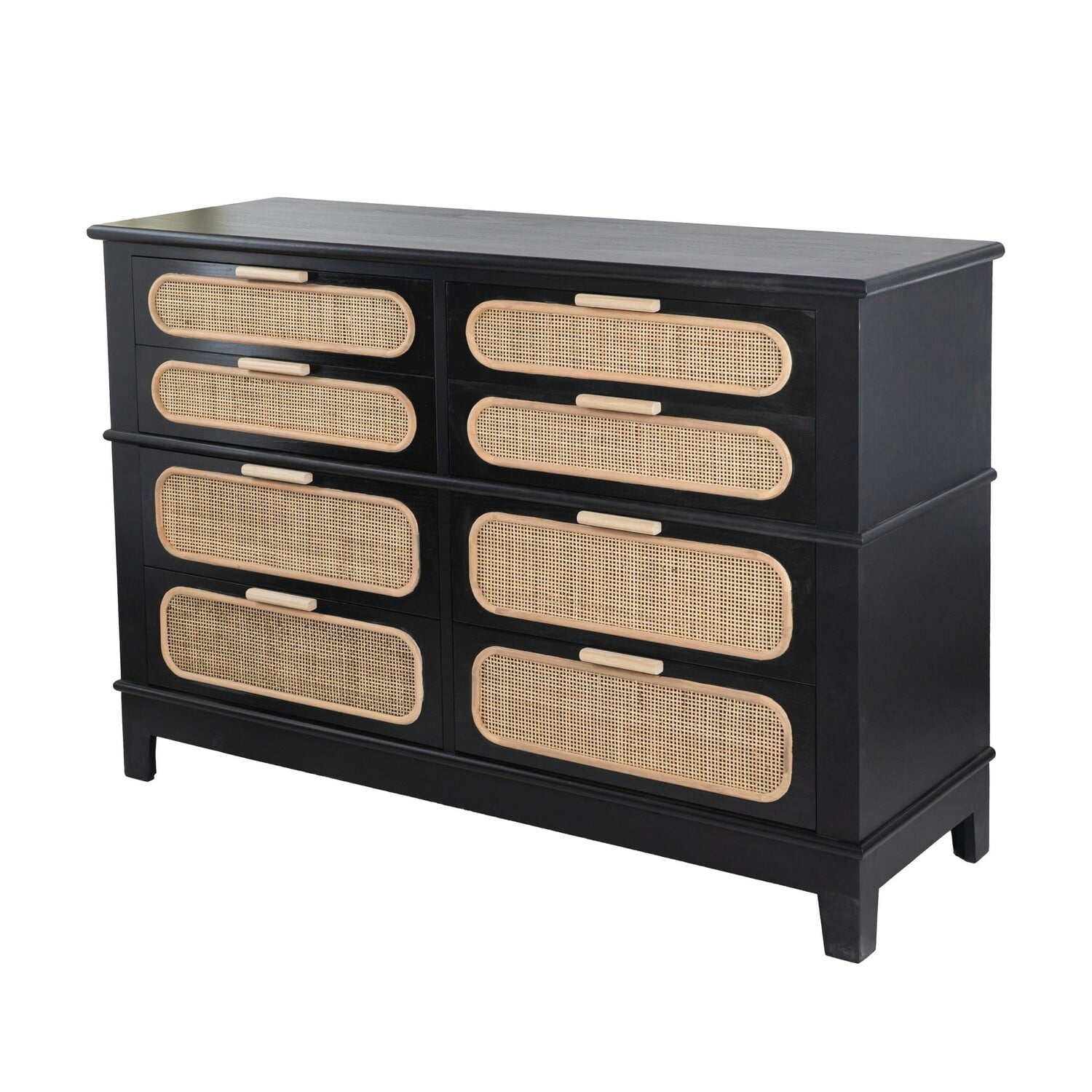 Benjara Dana 52 Inch Chest Cabinet, Pine Wood and Woven Rattan, 8 ...