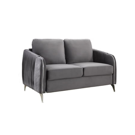 Benjara 54 Inch Modern Loveseat, Vertical Quilted Design, Light Gray Velvet Fabric