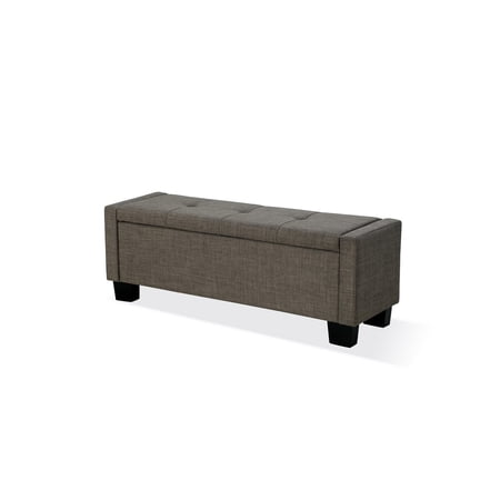 Benjara 54 Inch Storage Bench, Polyester Linen, Lift Top, Tufted Fabric, Brown