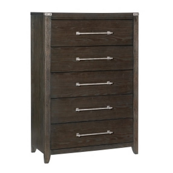 Benjara Bery 54 Inch Tall Dresser Chest, 5 Drawers, Metal Handles, Dark Brown