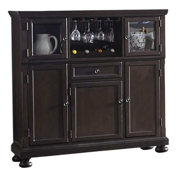 Benjara Cappi 54" Curio Bar Cabinet- 2 Glass Doors- Single Drawer- Brown Wood