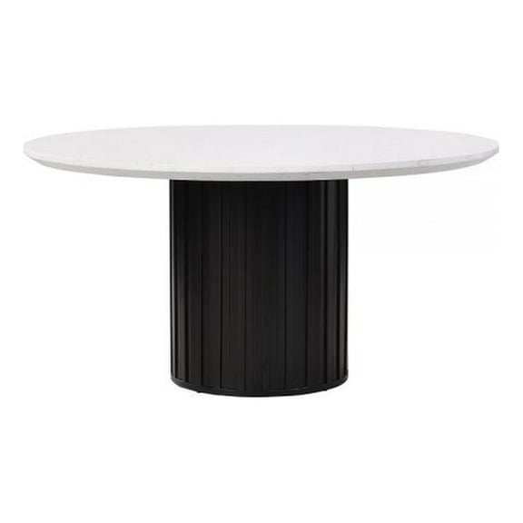 Benjara Jerry 54" Dining Table- Round Faux Marble Top- Black Pedestal Base