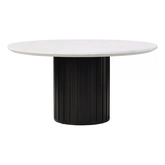 Benjara Jerry 54" Dining Table- Round Faux Marble Top- Black Pedestal Base