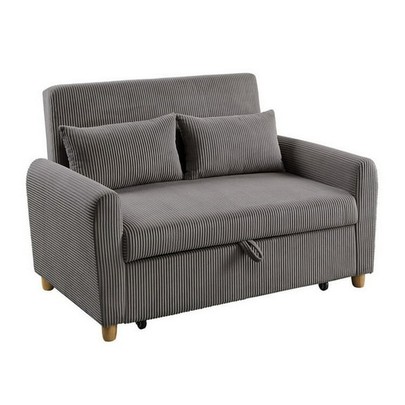 Tina 54 Inch Convertible Sleeper Loveseat- Round Arms- 2 Pillows- Brown